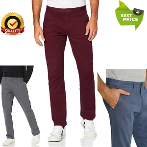 Mens Pants Cotton Straight Leg Regular Stretch Fit Stretch Chino Trousers - Picture 1 of 13