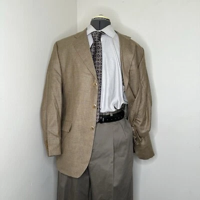 RBM Hombres 42R 46" Blazer Abrigo Deportivo Traje Chaqueta Beige Cuadros Seda Lana 3 Botones Foto 1 de 4