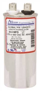 ROUND USA-MADE MOTOR RUN CAPACITOR, 30 MFD, 370/440 VAC Silver - Picture 1 of 1
