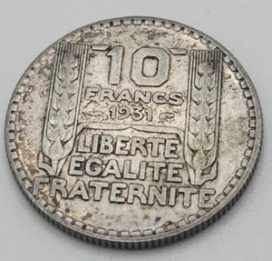 1931 FRANCE 10 FRANCS LAUREATE HEAD SILVER COIN TURIN BEAUTIFUL COIN KM# 878 - Picture 1 of 2
