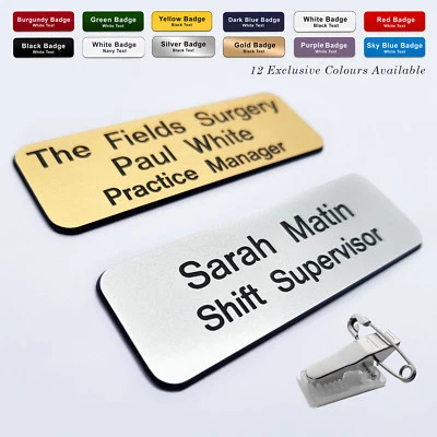 BADGEWORLD COMBI CLIP & PIN Custom Engraved Name Badge A&E Emergency Doctor Staff Nurse