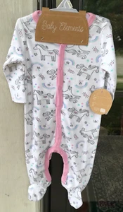 Baby Elements Girls 0-3 mo White/Pink Unicorn Long Sleeve Footed Sleeper New F - Picture 1 of 5