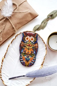 DIY Jewelry Making Kit Pin Brooch "Owl" Handmade Brooches Beadwork Vintage - Picture 1 of 8