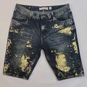 Evolution In Design Y2K Baggy Hip Hop Gold Spatter Shorts Sz 38  - Picture 1 of 9