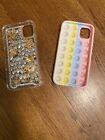 Lot de 2 coques iPhone 11 6,1" silicone pop bulles bijoux pierres précieuses rose 