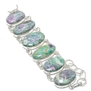 Ruby Fuchsite Gemstone 925 Sterling Silver Bracelet7-8" Gift for Her U834 - Picture 1 of 3