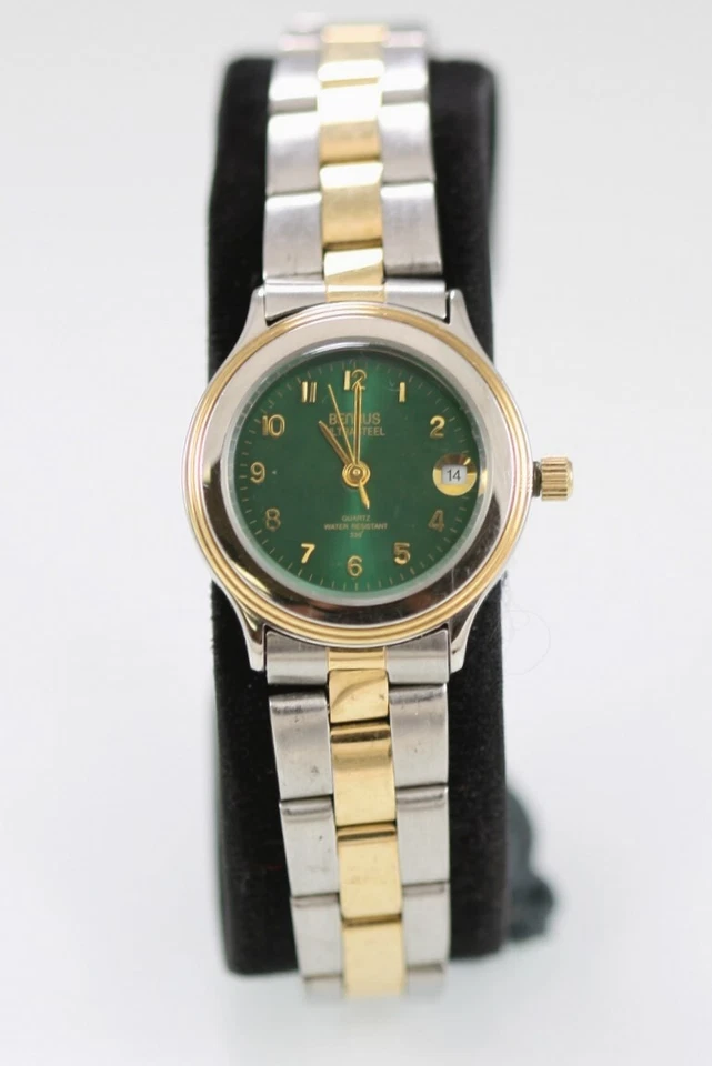 Benrus Ultrasteel女士手表不锈钢银色100米电池绿色石英表 — 第 1/4 张图片