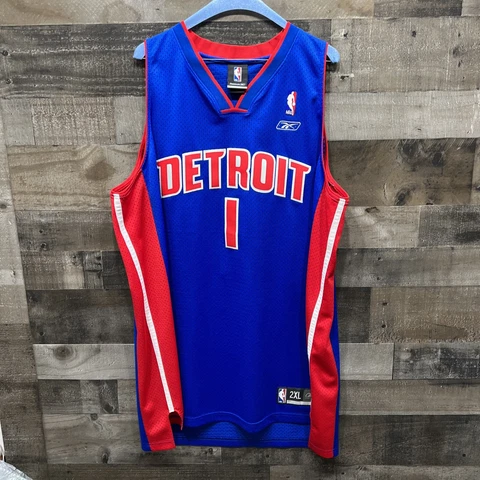 Vintage NBA Detroit Piston Reebok Chauncey Billups Away Blue Jersey Size 2XL +2 Cover