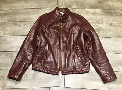 Motorcycle Biker Brown Leather Coat Jacket Cafe Racer Riding Womens Size 18 - Image 1 of 4