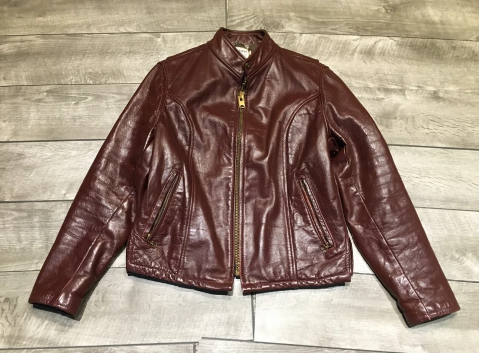 Motorcycle Biker Brown Leather Coat Jacket Cafe Racer Riding Womens Size 18 - Image 1 of 4