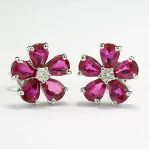 Wert 2.250 € Rubin-Brillant-Ohrstecker 750-Weißgold florale Ohrringe Rubine neu - Bild 1 von 4