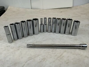 STANLEY 14pc 1/4 drive Deep Socket Lot SAE/Metric + 6in. Extension, 15pc Total - Picture 1 of 8