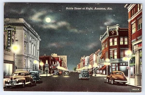 Anniston Alabama Noble Street Nachtansicht Mond Leinen Postkarte C847 - Bild 1 von 2