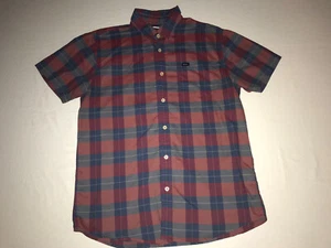 RVCA Button Down Short Sleeve Dress Shirt Mens Regular Fit Red Plaid Size Medium - Picture 1 of 3