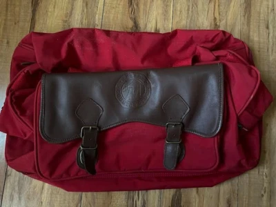 Bolso de Lona de Viaje Vintage Marlboro Country Store Correas de Cuero Rojo Forrado a Cuadros Foto 1 de 4