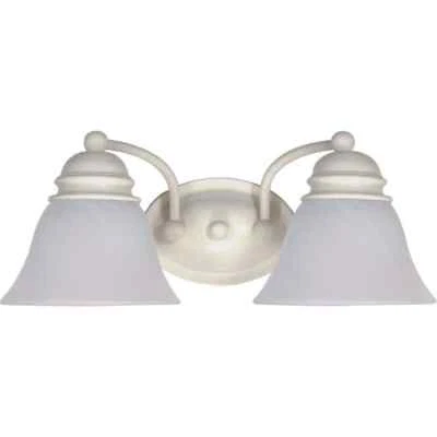 SATCO 2-Light Textured White Vanity Light with Alabaster Glass Bell Shades - Image 1 of 3