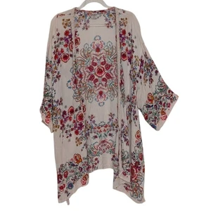 Cardigan donna bila kimono floreale taglia grande panna boho leggero topper - Foto 1 di 11