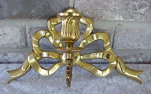 Applique candela da parete vintage ottone massiccio fiocco nastro a forma di filanti 12" L India - Foto 1 di 10