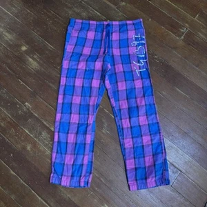 Vintage Y2K Pink Blue Flannel Checked Embellished Pajama Pants Girls XL Women S - Picture 1 of 4