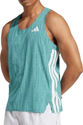 adidas Adizero Mens Running Vest Green Run Sleeveless Round Neck Tank Top - Image 1 of 4
