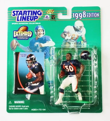 Figura y tarjeta coleccionable Terrell Davis Denver Broncos Kenner 1998 alineación inicial Foto 1 de 3