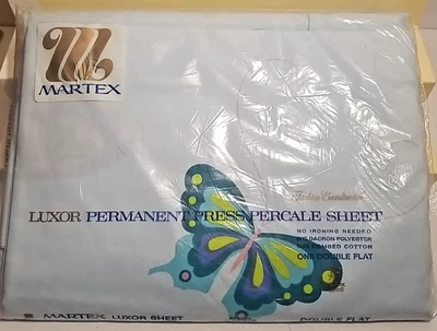New Martex VOLANTE Full Size Flat Sheet Blue Butterfly Vintage Double Flat - Image 1 of 3