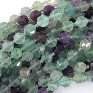 10mm natural rainbow fluorite prism double point cut faceted beads 15.5" strand - Picture 1 of 1