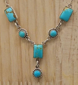 Sterling Silber Türkis Tropfen Halskette - Southwestern Style - gemarkt 925 - Bild 1 von 14
