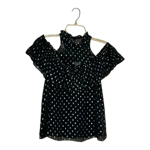 Top Rebecca Taylor Abierto Hombro Frío Estampado Metálico Negro Talla 0 - Imagen 1 de 11