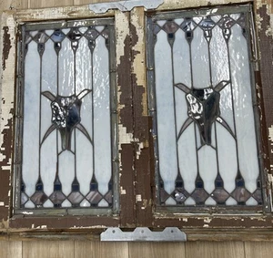 TWO Stained Glass Windows VINTAGE Tiffany style - Picture 1 of 9