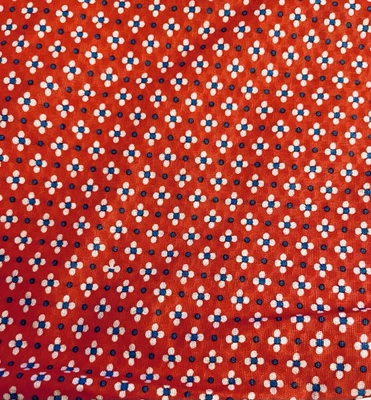 VTG Ditzy CALICO RED w/ White Daisies & Blue Florals  Cottagecore 22"X8" - Image 1 of 3