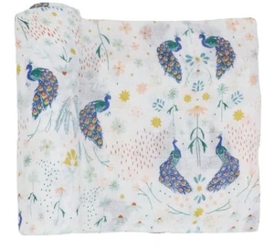 NWT Little Unicorn Swaddle Baby Blanket Deluxe Muslin From Bamboo Peacock Print - Picture 1 of 4