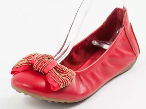 New Francesco V. Red Bow Leather shoes Flats 38 US 8 - Picture 1 of 6