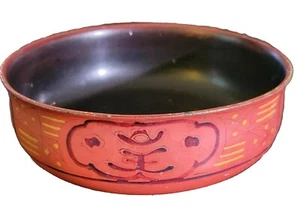 Antique Tibetan Lacquered Wood Bowl w Yin/Yang Decoration, Red & Black, 6.5" - Picture 1 of 5