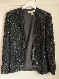 Vintage Black Sequin Beaded Jacket 1980s Glam - Picture 1 of 4