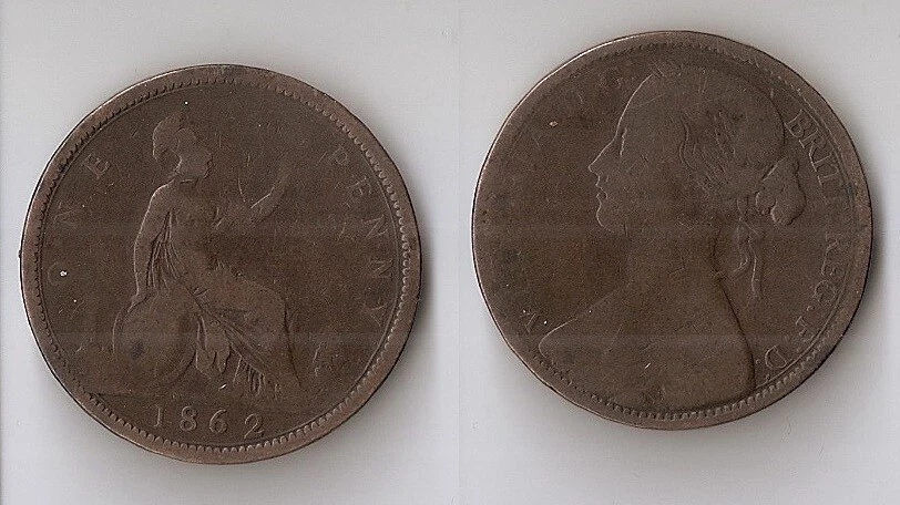 Reino Unido Grã-Bretanha um centavo 1862 Rainha Vitória - Imagem 1 de 1