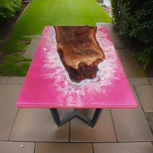 Handmade Pink Epoxy Resin Art Dining Table Custom Made Wooden Countertop Decors - Picture 1 of 6