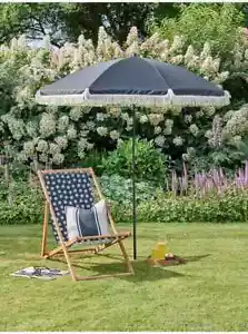 NEW 2M Garden Parasol with Tassel Fringe Portable Sunshade Patio Umbrella uk - Picture 1 of 3