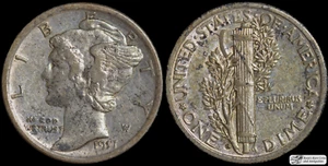 1917 S Mercury Dime, Almost Uncirculated Condition, Silver, Free Shipping C6587 - Picture 1 of 3