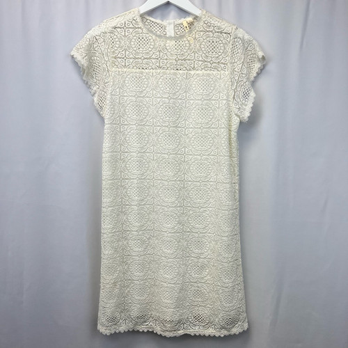 OFF WHITE Abito donna Miami tubino bianco sporco foderato cappuccio manica pizzo sopra ginocchio retrò USA L