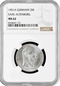 Saxe-Altenburg 2 mark 1901 A, NGC MS62, "Duke Ernst II (1853 - 1908)" - Picture 1 of 2