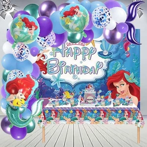 Set Decorazione Festa Compleanno Bambina Principessa Sirenetta Palloncini Tenda Set - Foto 1 di 7