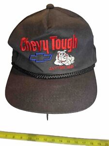 Vintage Chevy Tough Snap Back 1990s Black Truckers Hat Red Logo, White Bulldog