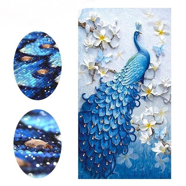 DIY Blue Feather Peacock Diamond Painting Diamond Embroidery Home  Decoration