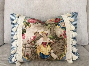 Richloom Fragonard Pillow Cameo French Country Toile Cornflower Blue Fabric - Picture 1 of 4