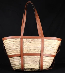 Bolso de Mano CELINE Natural Rafia y Rusa Cuero Rejilla Tostado Grande PANIER Cesta - Imagen 1 de 15