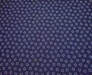 Patriotic Quilt Fabric By The Yard White Stars Dots on Navy Blue Cotton B - Picture 1 of 2