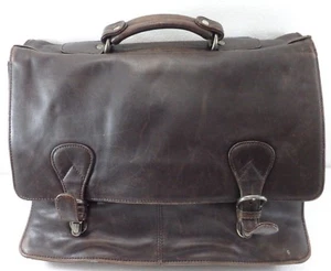 Kenneth Cole NY Brown Leather Briefcase Distress Look No Shoulder Strap - Picture 1 of 9