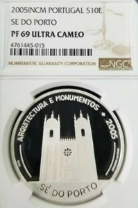 2005 PORTUGAL SILVER 10 EURO SE DO PORTO NGC PF 69 ULTRA CAMEO TOP POP - Picture 1 of 3