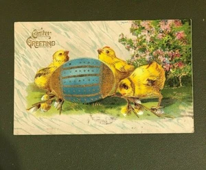 1910 Auguri di Pasqua Cartolina Ragazzi Oro Dorato Uovo Pussy Willow Made in Germany - Foto 1 di 3
